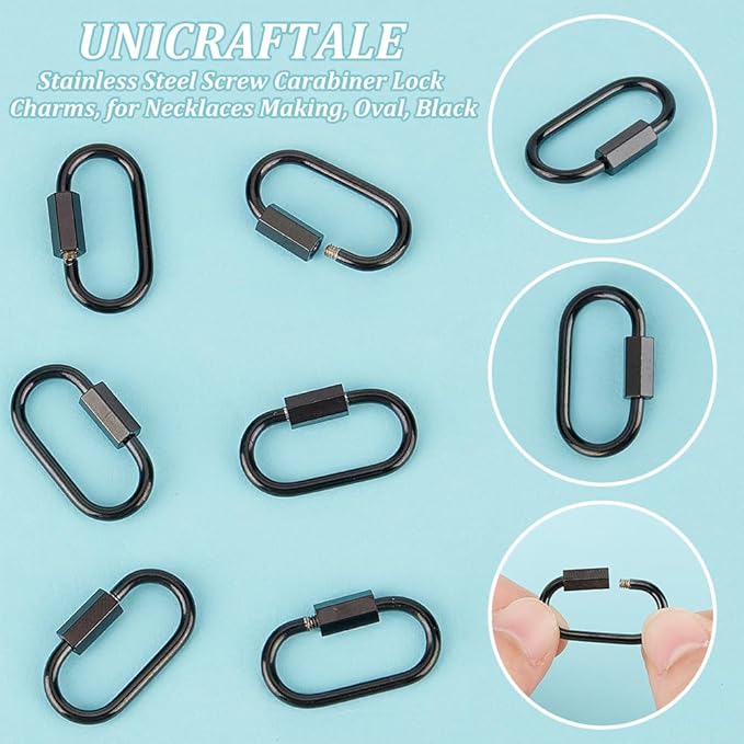 UNICRAFTALE 6pcs Black Oval Screw Carabiner Lock Screw Lock Clip Clasps Lock Stainless Steel Key Carabiner Clasp Metal Keychain Clip Hook Quick Link for Jewelry Making Handbag Accessory