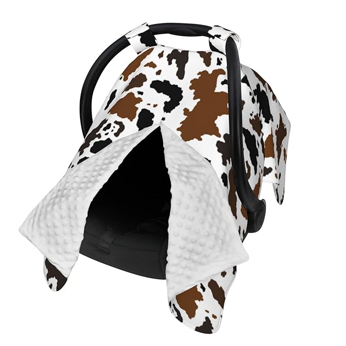 Cow Print Car Seat Cover Baby Stuff Western Infant Carseat Covers Baby Girl Highland Car Seat Canopy Boy Winter Multi Use Nursing Cover for Newborn Carseat Canopy Nursing Covers Newborn Shower Gift