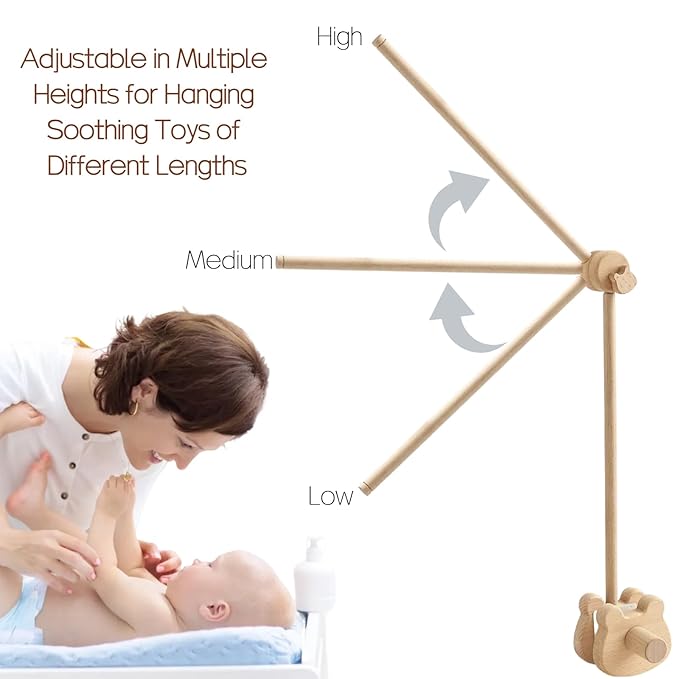 Baby Crib Mobile Arm,Desktop Installable Bear Wooden Crib Baby Holder,Thickened Bear Nursery Decor Attachment,Safe Anti Slip Adjustable Height