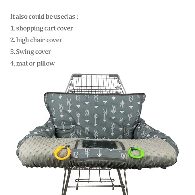RHYDEER Shopping cart Cover for Babies-high Chair Cover, Dotted Minky Touching, Multi in 1 Design, 360 Full Protection, roll in and go, Universal fit, Grey