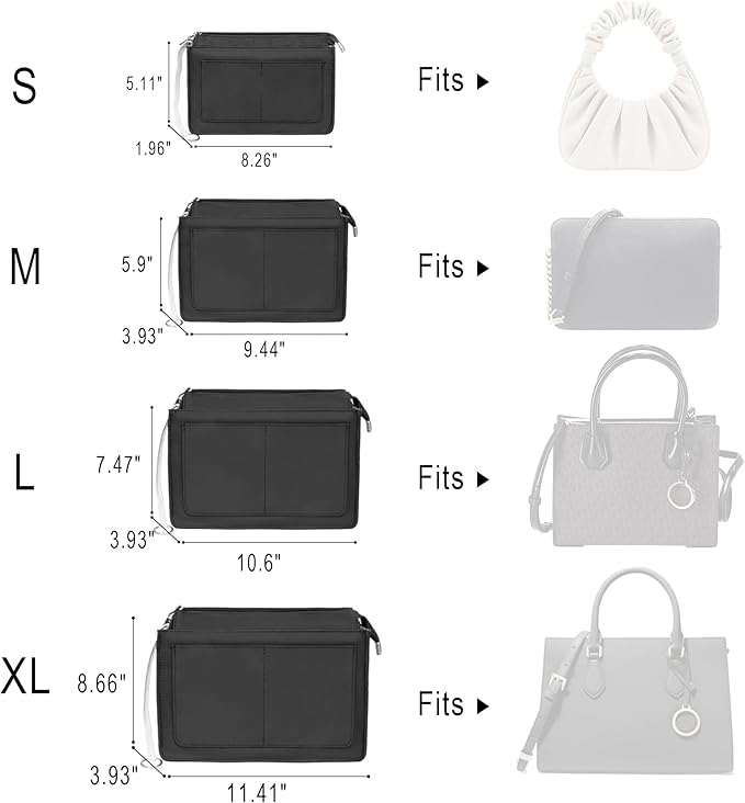 Vercord Purse Organizer Insert with Zipper for Women Hobo Handbags Shaper Insert 12 Pockets Bag Black X Large