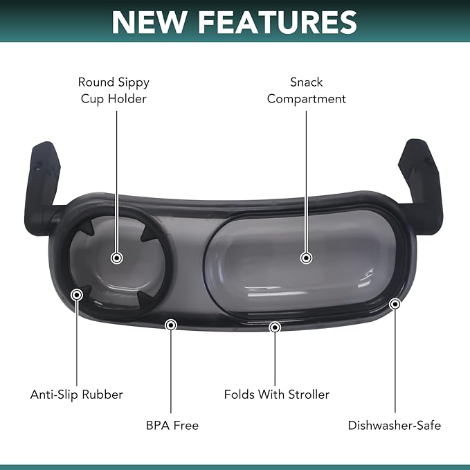 Snack Tray Compatible with UPPAbaby Vista V2, Vista, Cruz, Cruz V2, RumbleSeat, RumbleSeat V2, Snack Tray with Cup Holder, Dishwasher Safe, Quick Attachment, Folds with Stroller, Stroller Accessories