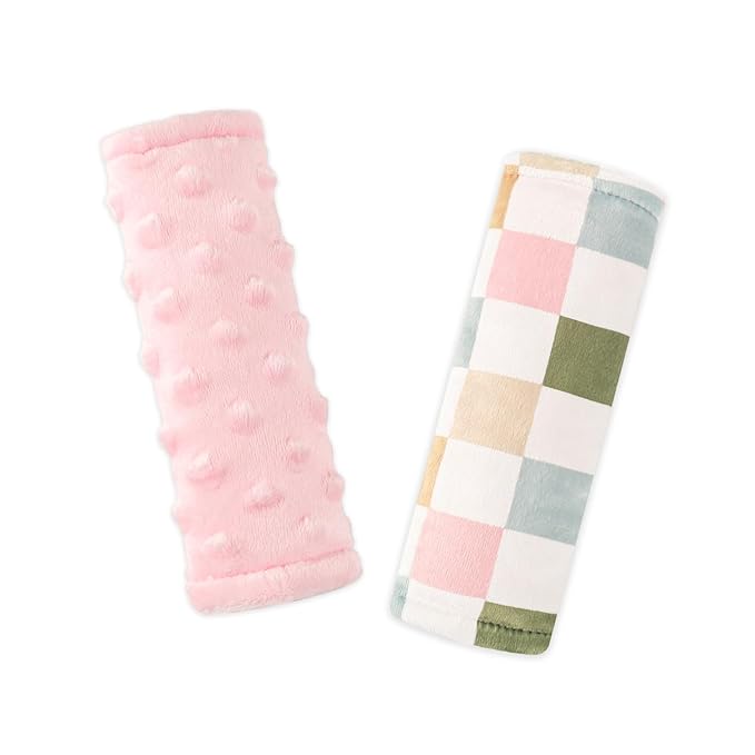DILIMI Baby Car Seat Belt Covers, 2Pcs Carseat Shoulder Strap Pads, Soft Minky Car Seat Neck Covers, Newborn Car Seat Strap Protectors, Stroller Strap Covers for Baby Kids, Colorful Checkered