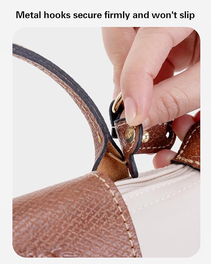Mini Bag Organizer with Genuine Leather Crossbody Strap Conversion Kit, Compatible with Longchamp Mini Bag – Inner Liner Insert + Strap Kit Set, Brown Strap & Black Insert | Lightweight Build