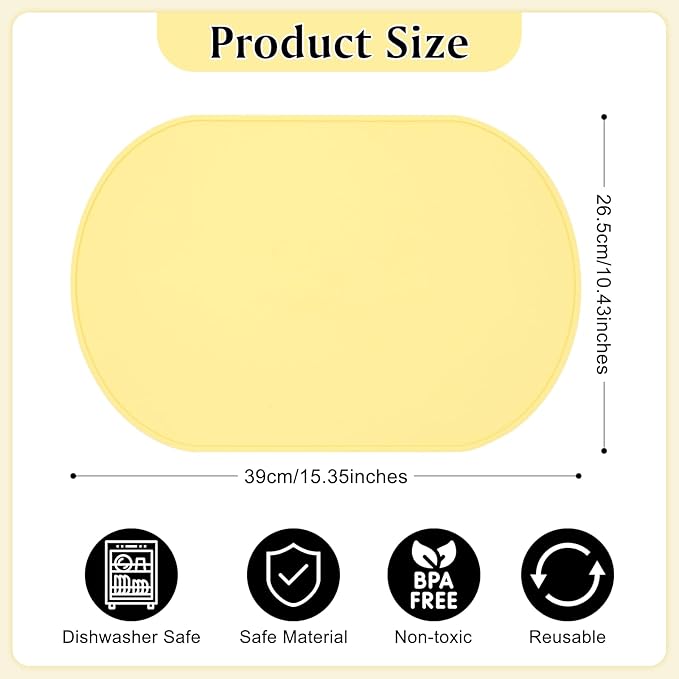 yuuzue Silicone Placemat Set of 4, Heat Resistant Placemats for Dinning Table, Reusable Portable Kids Baby Placemats, Waterproof Stain-Proof Toddler Food Mats, Easy to Clean Silicone Mat Oval Placemat