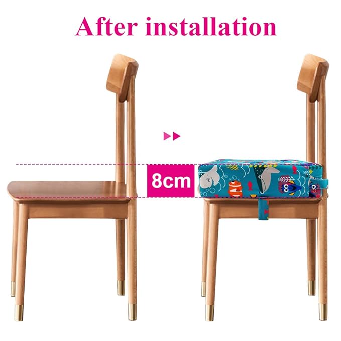 Dining Chair Heightening Cushion Portable Dismountable Adjustable Highchair Booster for Baby Toddler Kids Infant Washable Thick Chair Seat Pad Mat (Green Ocean)