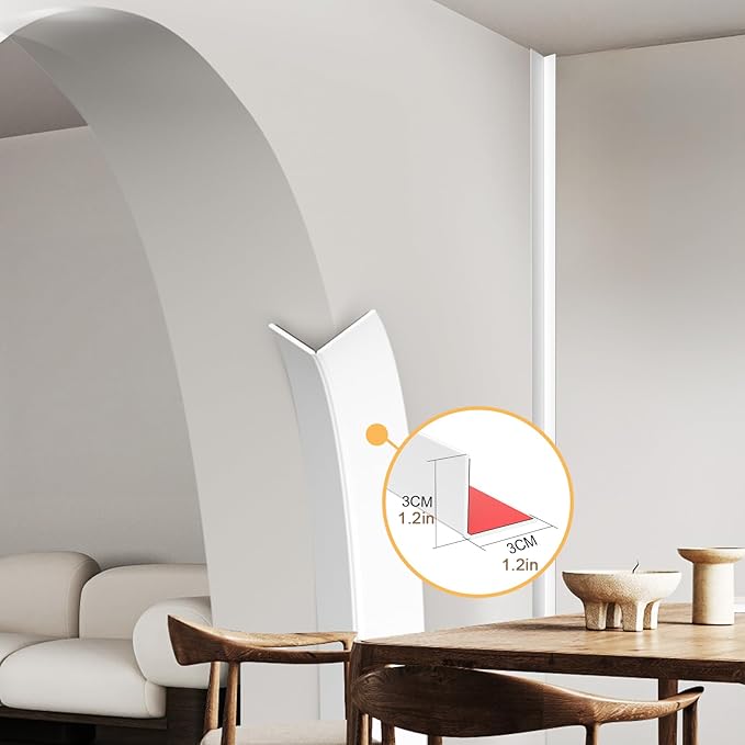 Symyda Flexible Wall Corner Guard (20ft) – Child & Pet Safe Edge Guards, Paintable & Removable Without Damage - Self-Adhesive Edge Protector for Baby Proofing, Furniture & Curved Corners (White)