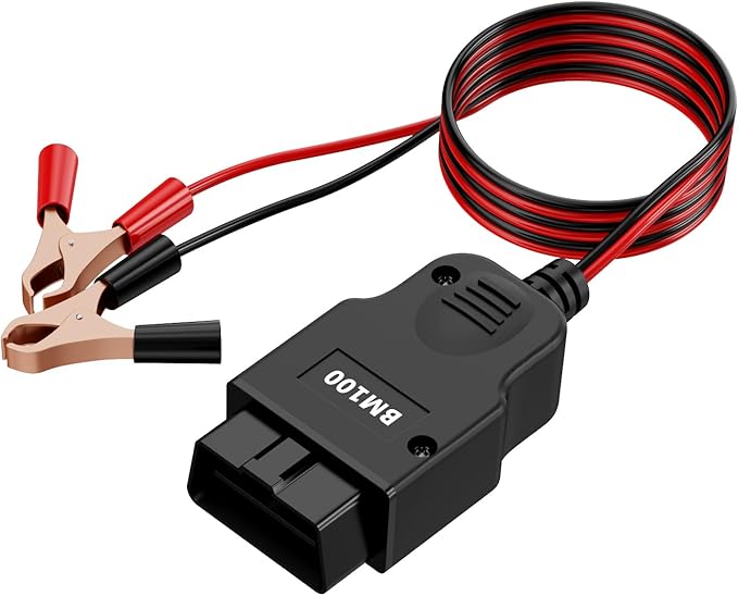 OBD II Car Memory Saver Cable with 2 Alligator Clips, 12V Vehicle ECU Emergency Power Supply Cable Battery Connector