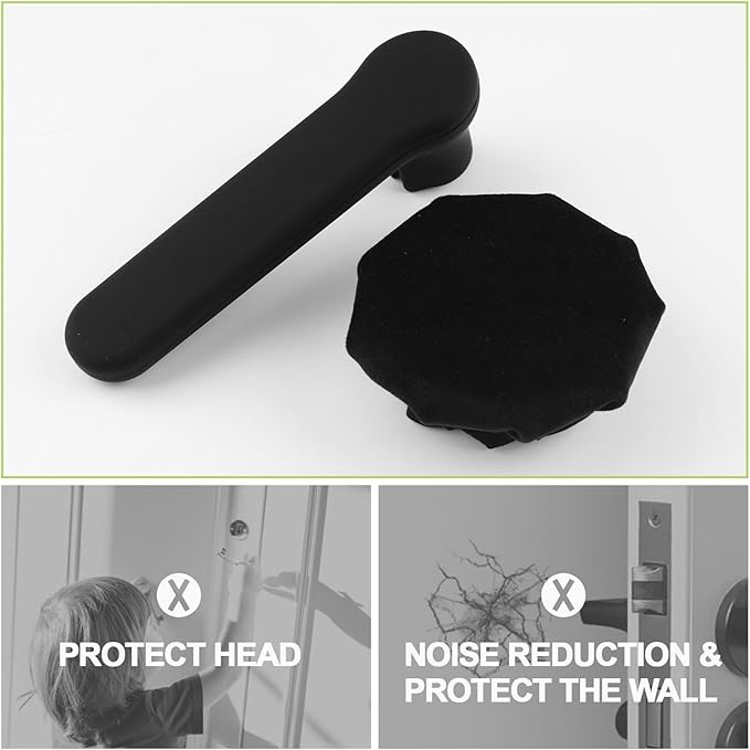 Door Handle Cover Set, 1pc Silicone Door Handle Glove Cover & 2pcs Decorative Round Door Knob Covers Anti-Static Safety Protector for Handles/Knobs (Black)