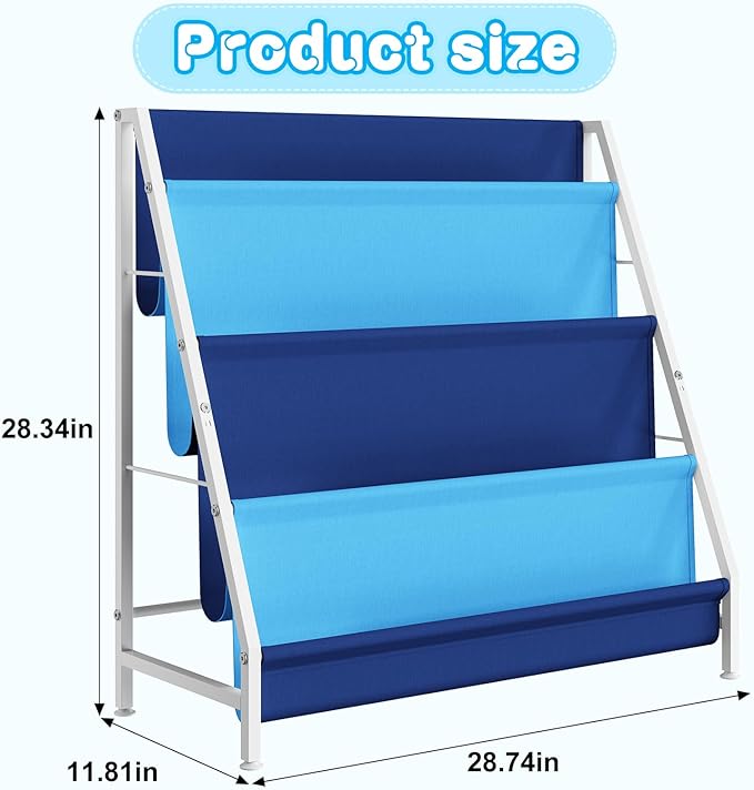 Kid Bookshelf for Kids Rooms, 4-Tier Blue Montessori Bookshelf,Toddler Children Bookshelf,Metal Kid's Book Storage Organizer for Boys Room Furniture Playroom Kindergarten