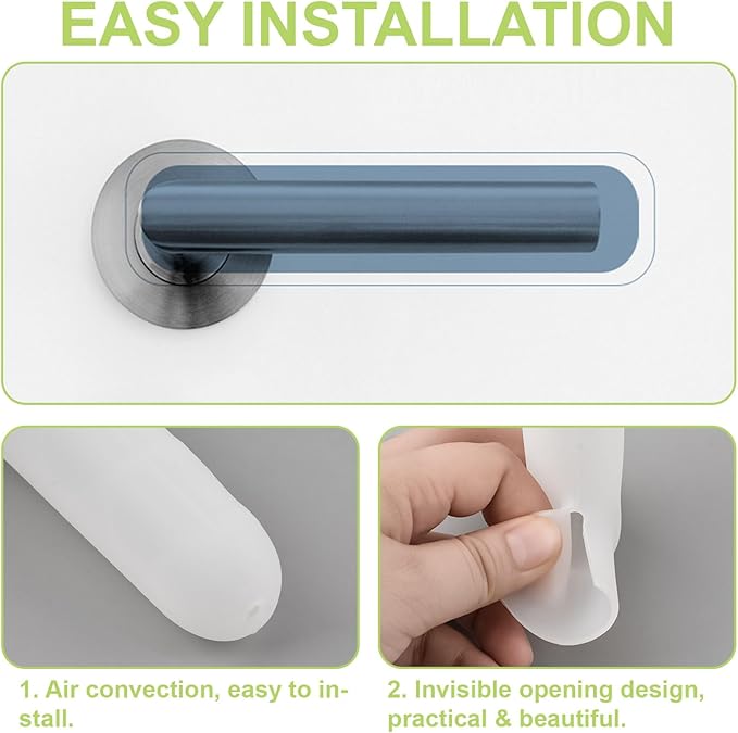 Door Handle Covers, 2Pcs Transparent White Silicone Door Handle Glove Covers Door Knob Covers Anti-Slip Door Lever Protectors with Anti-Collision Adhesive Strip for Flat Square Door Levers