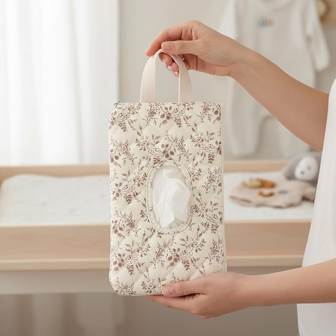 HIBEAR Quilted Diaper Wipe Pouch Portable Mommy Bag Refillable Floral Baby Wipe Holder for Travel Stroller Daily Casual (wihi)