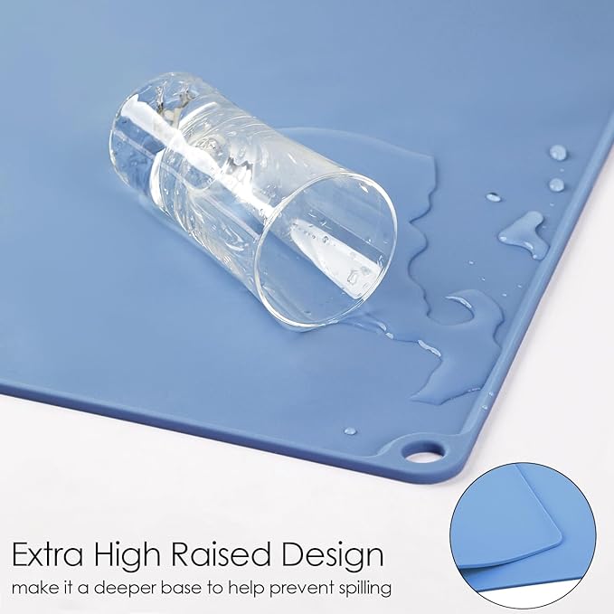 Standard Silicone Table Placemat-Food Grade Kids Dinner Placemat Reusable Countertop Mats Dough Pad with Raised Edges Blue Silicone Mat Heat Resistant for Air Fryer (1Pack 23.6'' x 15.7'')