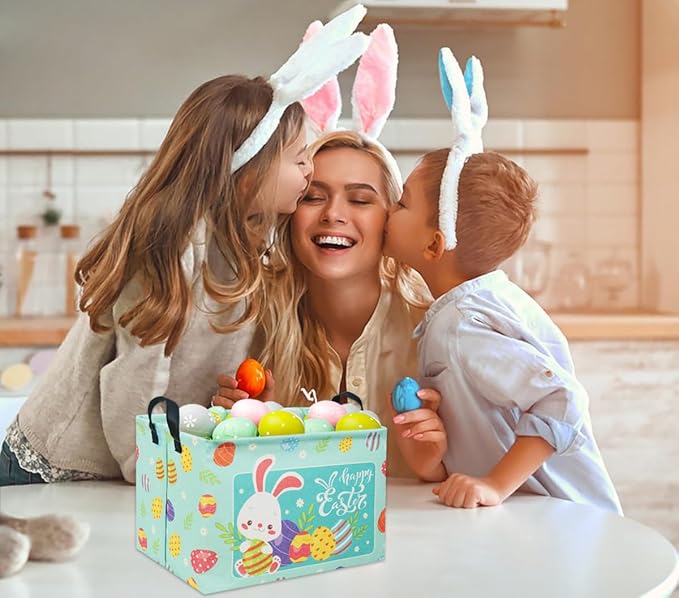 TIBAOLOVER Rectangular Easter Basket Baby Storage Basket Cute Kids Toy Storage Bin Organizer Shelf Book Basket Room Decor(Happy Easter)