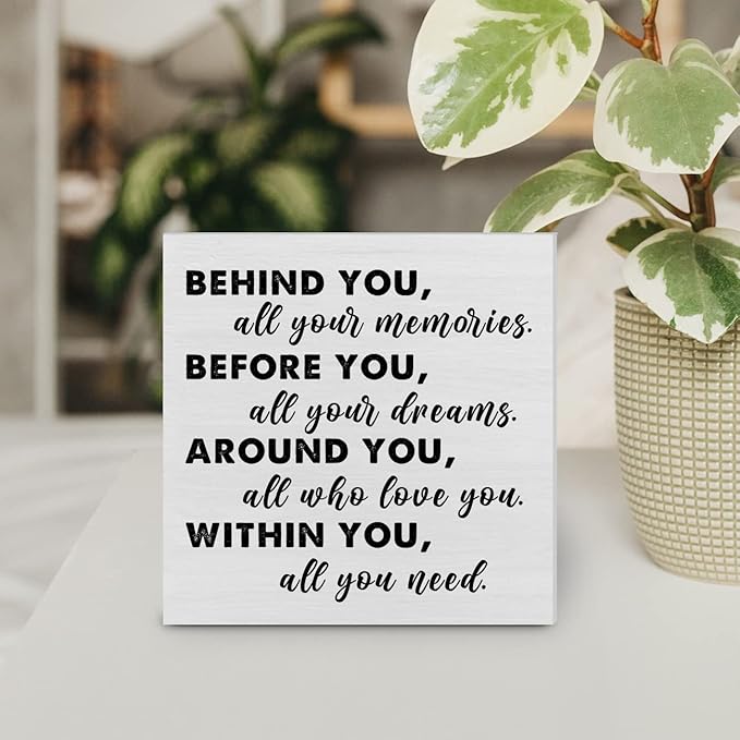 Graduation Quote Wood Box Sign Decor Desk Sign Positive Behind You All Your Memories Wooden Box Block Sign Rustic Home Shelf Wall Decoration Grad Gift