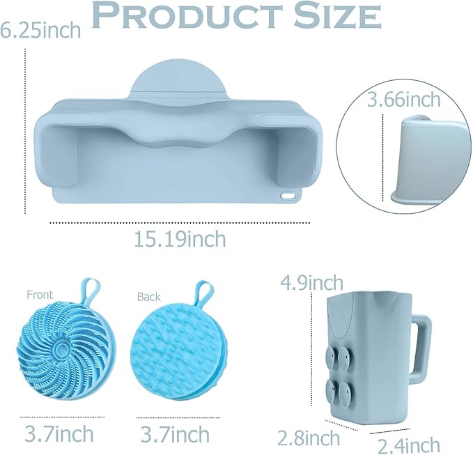 nestery Portable Hair Washing Station for Kids, Silicone shampoo bowl with Rinse Cup & Scalp Massager, Hair Washing Basin for Sink or Bathtub at Home with Neck Support Blue
