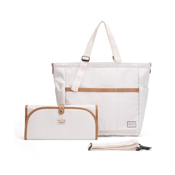 AIITA Diaper Bag Tote,Baby Diaper Bags,Convertible Diaper Bag Backpack,Crossbody Tote Bag for Women,Stylish Shoulder Bag with Changing Pad,Baby Registry, Work Tote,Travel Gym Bag,White