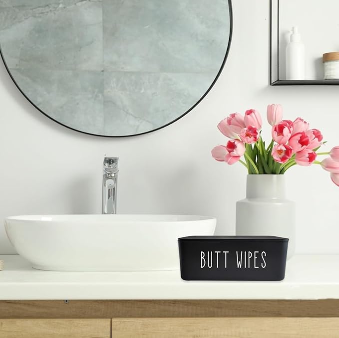 Moorfowl Butt Wipes Dispenser 7.28"" L * 4.80"" W * 2.75"" H,Flushable Wipes Dispenser for Bathroom Baby Wipes Container Diaper Wipe Holder, Black