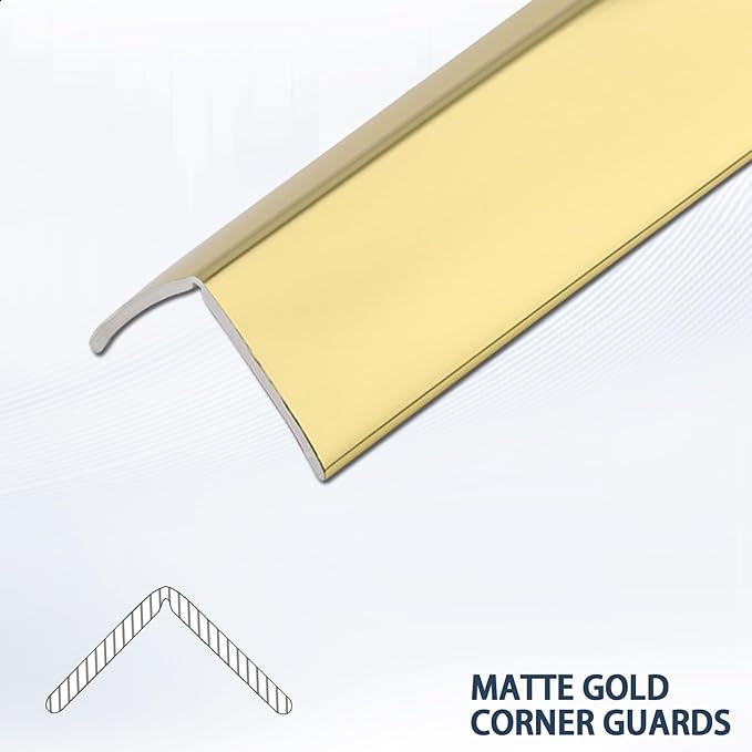Coengwui L-Shaped Corner Guards, Peel and Stick Molding Trim for Furniture Edge Bumper, Table Door Frame Protection and Decoration (Matte Gold, 16.4ft x 1.6in)