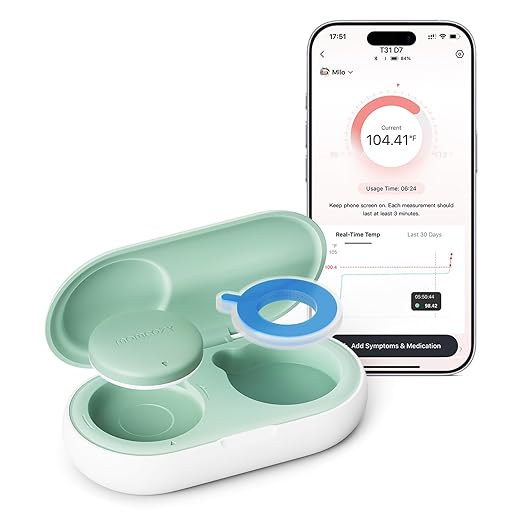 Momcozy Wearable Digital Thermometer for Baby, Medical-Grade Accurate Smart Thermometer, Instant Reads, APP Real-time Monitoring for Infants & Kids, Hypoallergenic 3M Stiker,Bluetooth, 180H Lasting