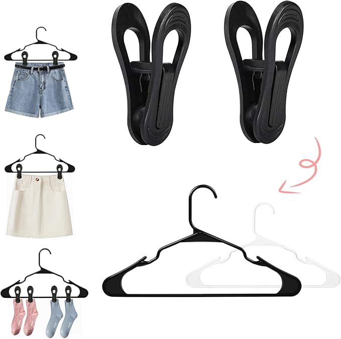 TOFIIGREM Black Hanger Clips 30 PCS, Plastic Hangers Clips Perfect for Plastic Velvet Hangers, Multi-Purpose Clothes Pins Finger Clip for Skirt Pants Hanger