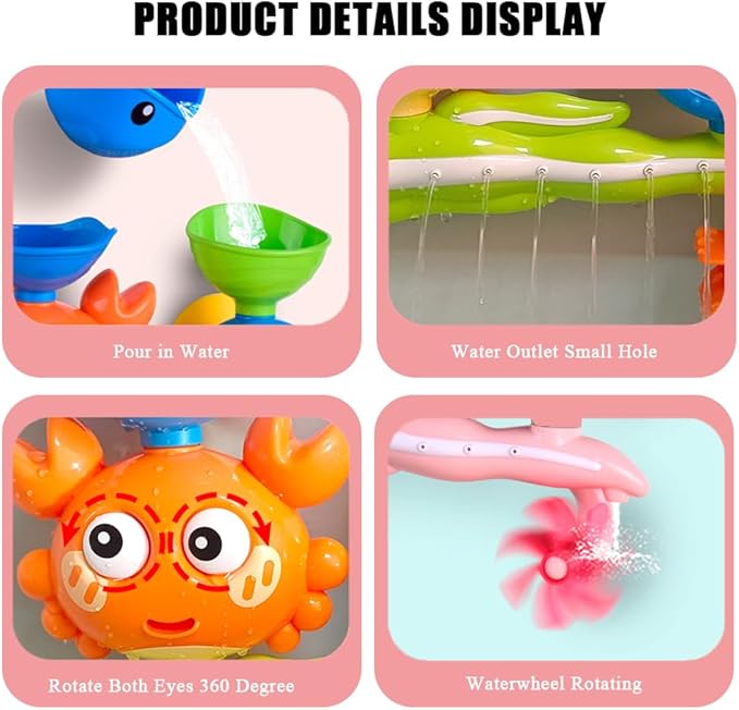Baby Bath Toys for Kids Ages 1-3, Crab Bathtub Water Toys for Toddler 2-4, Mold Free Bath Toys W/ Suction Cup for Babies 6-12 Months Boys Girls Infant Gifts (Pink)