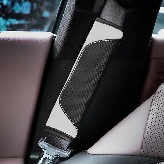 2PCS Car Seat Belt Cover, Carbon Fiber Seatbelt Shoulder Protection, Soft Car Seat Belt Strap Cushion Protect Your Neck and Shoulder, Car Accessories Seat Belt Pad for Car Truck (White)