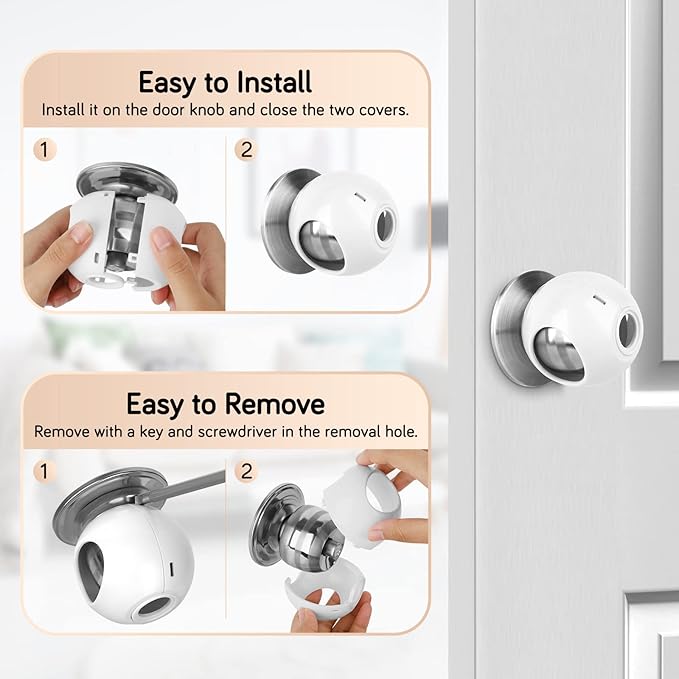 GRENFU Child Proof Door Knob Covers 6-Pack Universal Fit Baby Proof Door Knob Covers Prevents Toddlers from Opening Doors, Easy 1-Hand Use for Adults Door Knob Child Proof Cover Child Door Locks