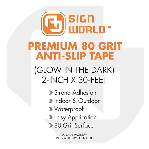 Best Anti-Slip Grip Tape, Glow in The Dark, 2" x 30 FT, 80 Grit, Industrial Grade, Indoor, Outdoor, Weatherproof (2-Inch x 30 Feet Roll)