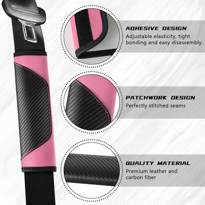 2PCS Car Seat Belt Cover Pad, Soft Carbon Fiber Leather Seatbelt Shoulder Protector for a More Comfortable Driving, Universal Safety Belt Strap Cover to Protect Your Neck (Pink)