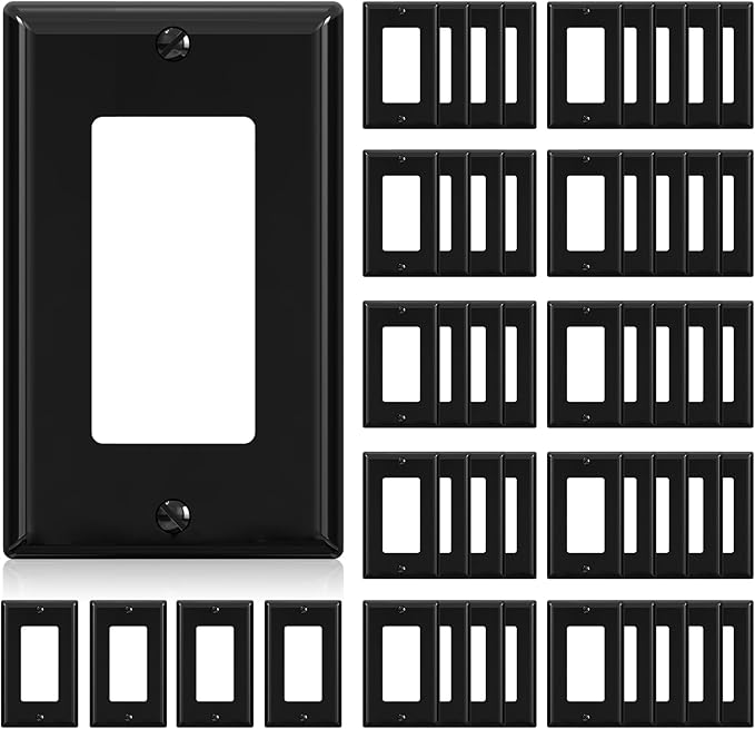 AIDA 1-Gang Decorative Receptacle Wall Plate,Standard Size Decorator Covers, Unbreakable Polycarbonate Faceplates for Decorator Device, UL Listed, Screws Included (50 Pack, Glossy Black)