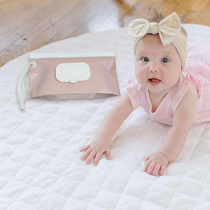 Baby wipes dispenser，portable baby wipes holder for outdoor, Refillable baby wipes container, on the go wet wipe pouch for travel, resuable wipes dispenser for hiking (Nude Pink)