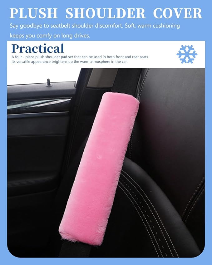 4 Pack Car Seat Belt Pads Shoulder Cover Baby Safety Belt Protector with Adjustable Soft Plush Shoulder Strap Protect Neck and Shoulder (Light Pink)