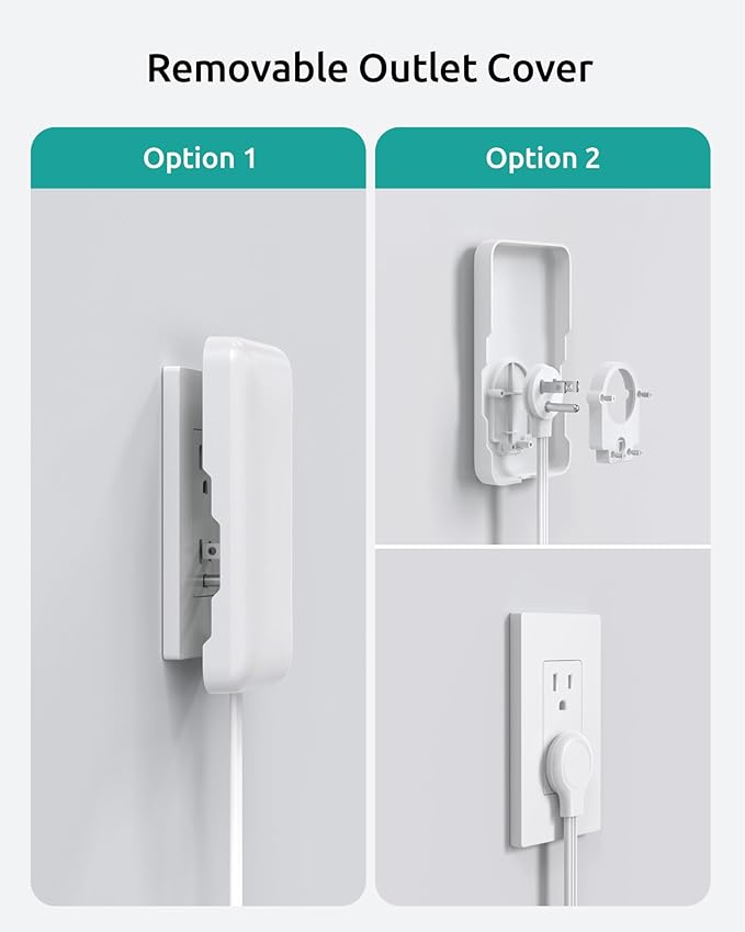 1.5FT Short Flat Extension Cord with 3 Outlets, Flat Wall Plug & Ultra-Thin Outlet Cover, ETL Listed, 13A/1625W, 900J Surge Protection, White Outlet Extender Plug Behind TV, Couch, Furniture
