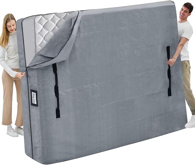 Mattress Bags for Moving and Storage, BETU Waterproof Mattress Protector Mattress Cover California King with 8 Heavy Duty Handles & Zipper Extra Thick Moving Supplies for Bed (86x75x13.5 Grey)