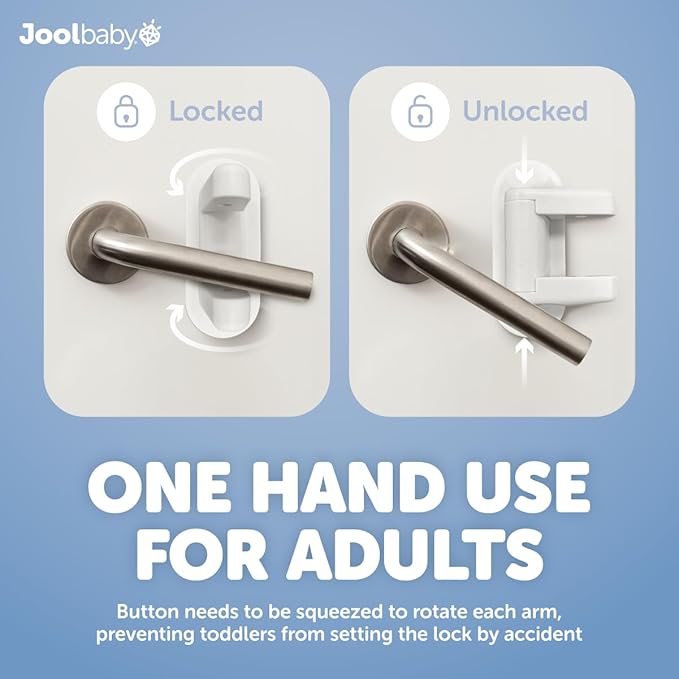 Jool Baby Door Lever Locks (4 Pack) Prevent Toddlers from Opening Door Handles - Easy One Hand Adult Access