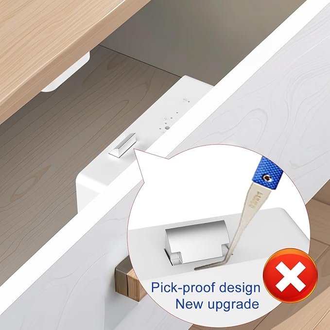 Cabinet Lock RFID Card NFC eLinkSmart Slim Hidden Double-Layer Drawer Lock Child Safety Cupboard Door Lock for Liquor File Kitchen Pantry Furniture Support Phone or Watch App No Drilling White