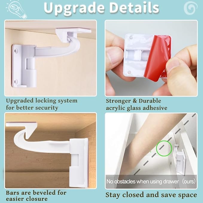 Invisible Baby Proofing Cabinet Latch Locks (12 Pack) - No Drilling or Tools Required for Installation