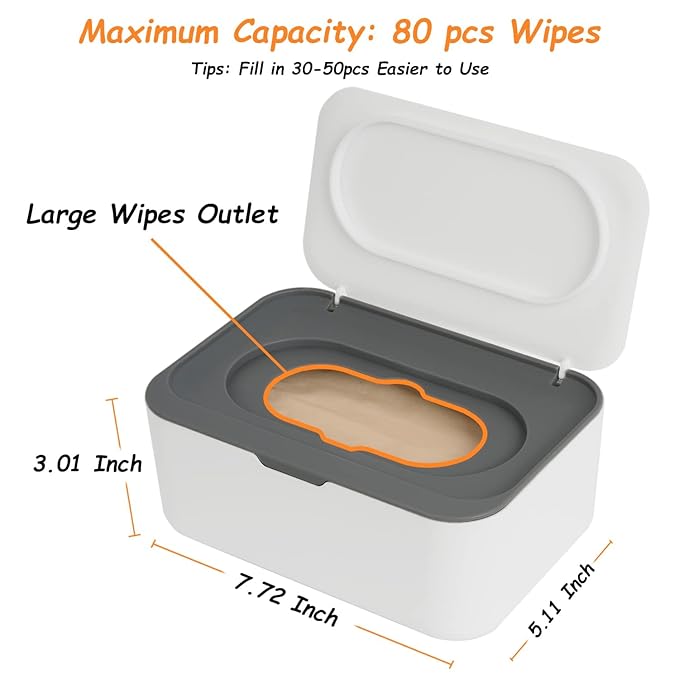 2 Pack Wipes Dispenser, Wipe Holder for Baby & Adult, Seposeve Refillable Wipe Container, Keeps Wipes Fresh, One-Handed Operation. Non-Slip, Easy Open/Close Wipes Pouch Case(2 Grey)