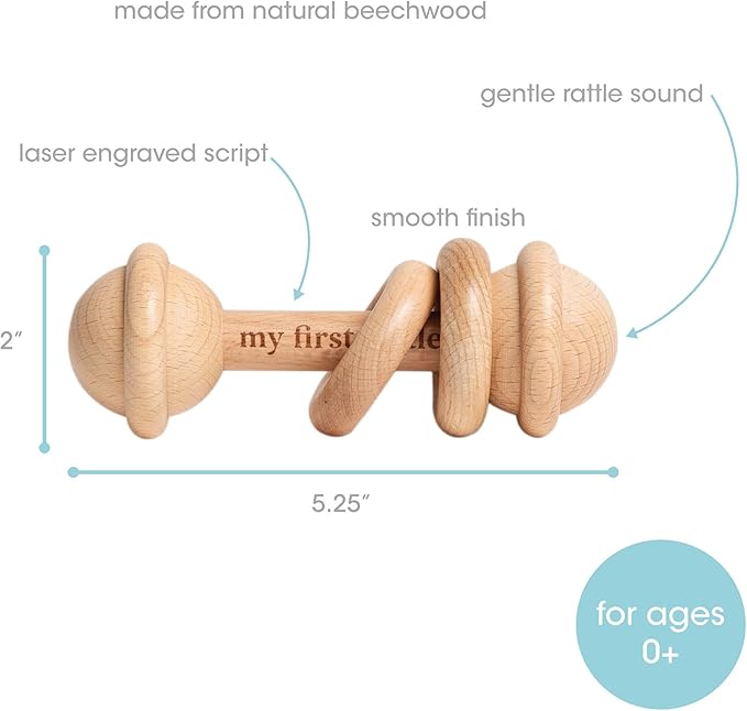 Pearhead Baby’s First Wooden Rattle, Montessori-Inspired Beechwood Rattle Teether for Newborns 0M+, Gender-Neutral Easter Gift, Natural Baby Keepsake