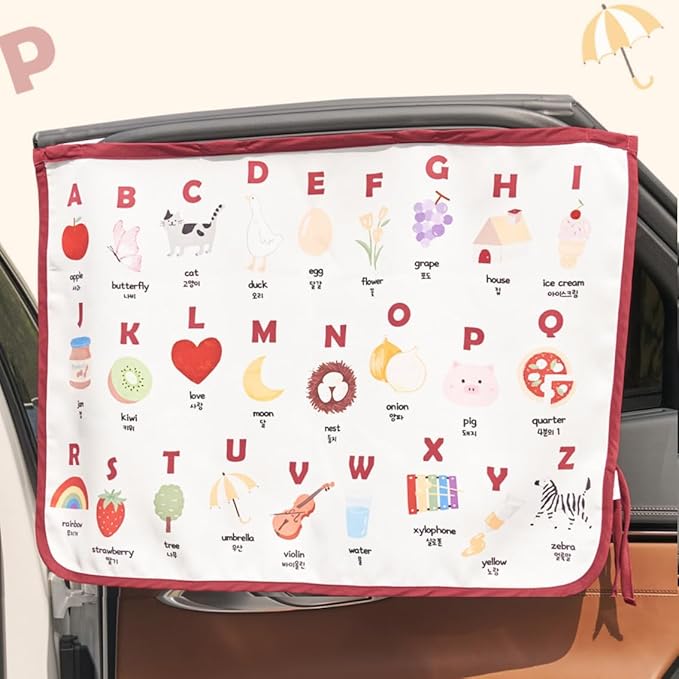 BEBEDECO Magnetic Car Sun Shade Curtain for Side Window – Sun Blocker and UV Protector for Baby, Kids, and Pets – Universal Fit with Built-in Magnets for Steel-Framed Door (Magnet-New Alphabet)