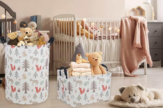 ESSME Kids Laundry Hamper,Animal Hamper Collapsible Canvas Waterproof Storage Bin for Girls, Nursery Hamper,Gift Baskets,toy bins(Grey animal)