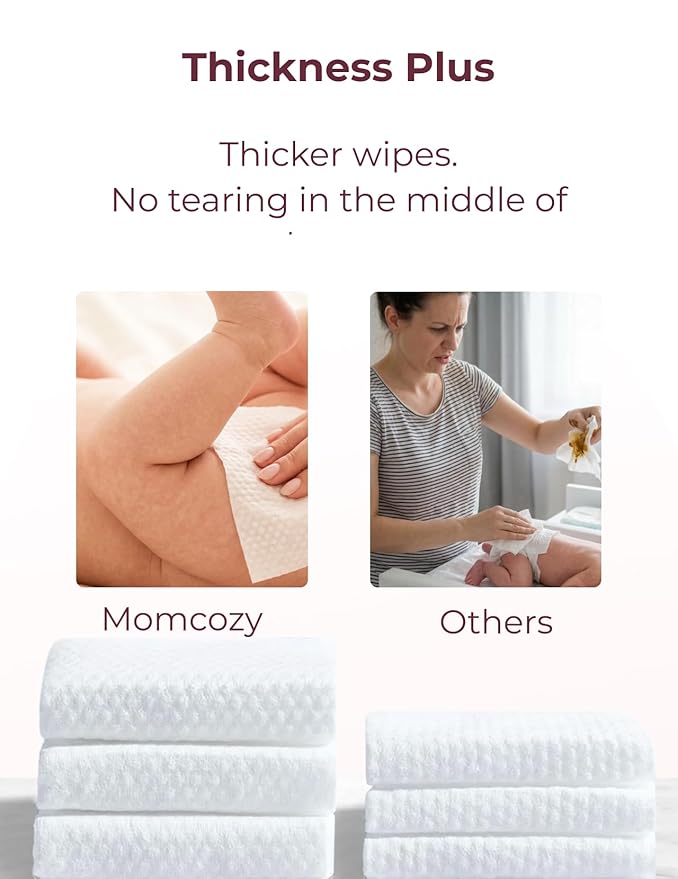 Momcozy Baby Wipes-Extra Large Size Design, 99% Water Based, Unscented & Hypoallergenic, Cleansing & Moisturizing Baby Wipes for Sensitive Skin, 8 Flip-Top Packs (480 Wipes Total)