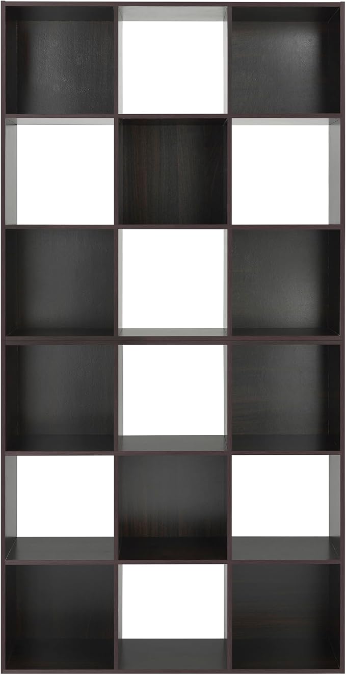 Whitmor 9 Cube Storage Organizer, 3 Tier Stackable MDF Wood Bookcase, Open Storage Display Bookshelf, Storage Cabinet for Living Room, Bedroom, Home, Office, 35.5" L x 11.7" W x 35.5" H, Espresso