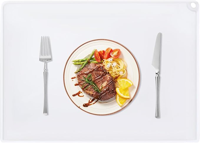 Translucent Silicone Placemats for Toddlers-Kids Dinner Placemat Reusable Portable Food Mat for Travel and High Chairs with Raised Edges Heat Resistant for Silicone Mat(1 Pack 19.7" x 15.7")