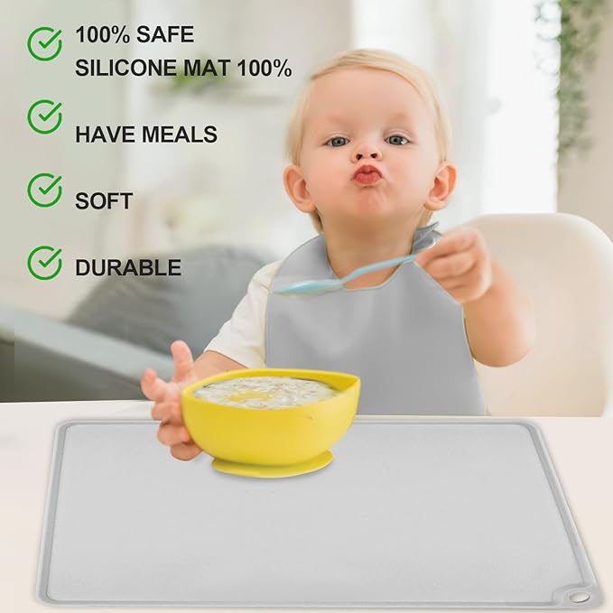 Gray Baking Mat -Food Grade Standard Silicone Mat for Kids Dinner Placemat Reusable Kitchen Countertop Mats Dough Pad with Raised Edges Heat Resistant Mat for Air Fryer (1Pack 23.6'' x 15.7'')