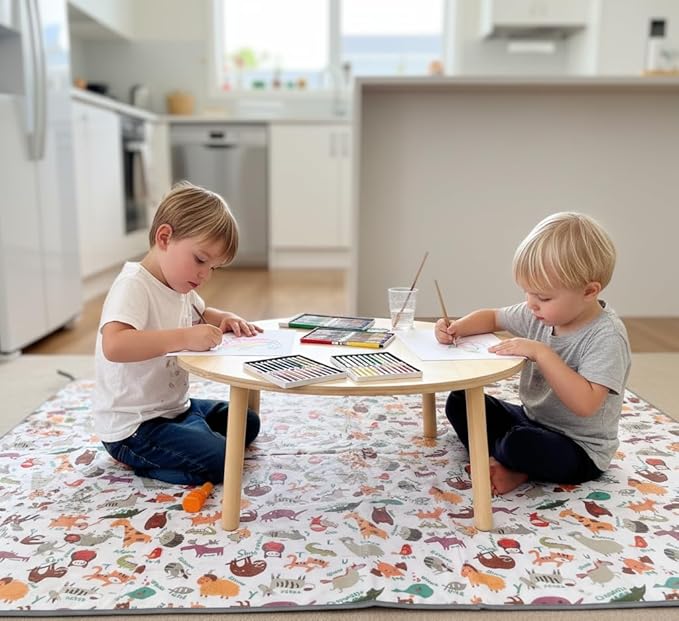 Waterproof High Chair Splat Mat – Machine Washable Floor & Table Protector for Baby Feeding, Art & Crafts, Outdoor Use (Zoo, 57x83 Inch)