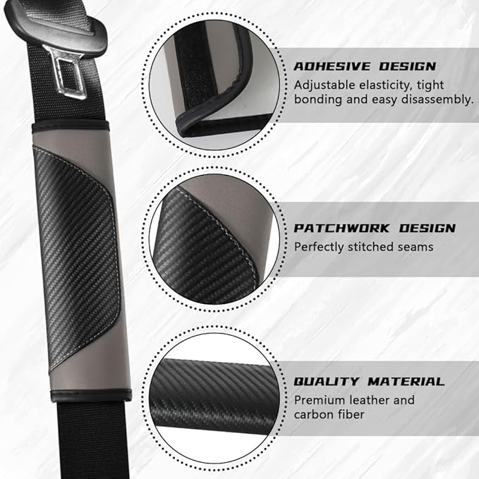 2PCS Car Seat Belt Cover Pad, Soft Carbon Fiber Leather Seatbelt Shoulder Protector for a More Comfortable Driving, Universal Safety Belt Strap Cover to Protect Your Neck (Gray)