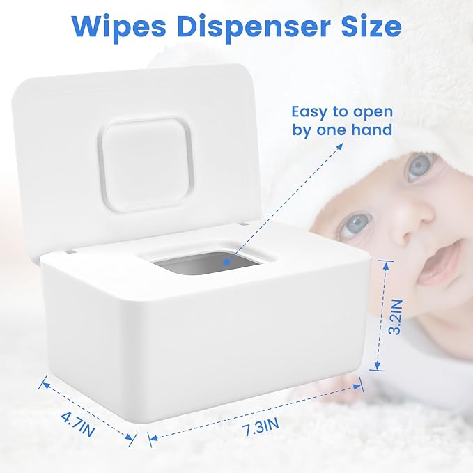 Lijroavy Baby Wipes Dispenser, Baby Wipe Holder for Fresh Wipes, Non-Slip Baby Wipes Container, Refillable Wipes Box with Sealing Design Lid (White)