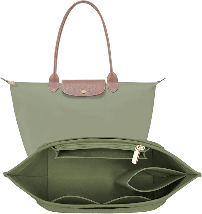 Felt Purse Organizer Insert for Longchamp Le Pliage L Handbag Insert (Large,Forest Green)